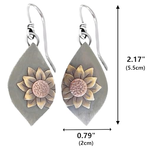 Boho Earrings, Statement Earrings, Teardrop Sunflower Earrings, Dangle Ethnic Earrings for Women, Handmade Bohemian Trendy Boho Vintage Jewelry - style: Sunflower-02