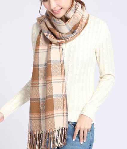 Wander Agio Women's Fashion Long Shawl Big Grid Winter Warm Lattice Large Scarf - color: Beige