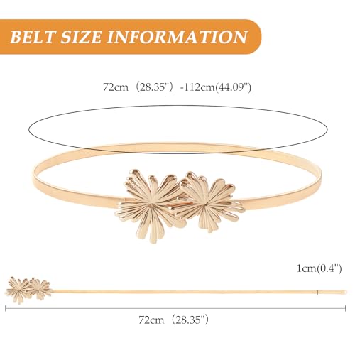 E-Clover Womens Fashion Metal Stretch Waist Skinny Belt Waistband - color: Gold Flowers-02
