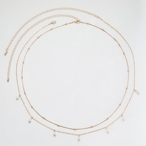 Belly Waist Chain Beads Pearl Coins Layered Belly Chains Boho Gold Plated Sexy Bikini Body Chain Adjustable Jewelry for Women - style: A- charm pearl