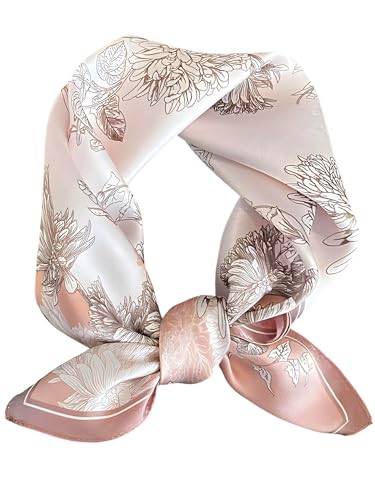 100% Mulberry Silk Scarf for Women Hair Lightweight Square Neckerchief Wrap For Head Scarves 21" - color: 16-soft Pink Daisy /21"*21"