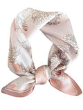 100% Mulberry Silk Scarf for Women Hair Lightweight Square Neckerchief Wrap For Head Scarves 21" - color: 16-soft Pink Daisy /21"*21"