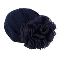 Women Big Flower Turban Hat Head wrap Headwear Cancer Chemo Beanie Cap Hair Loss Cover - color: Navy
