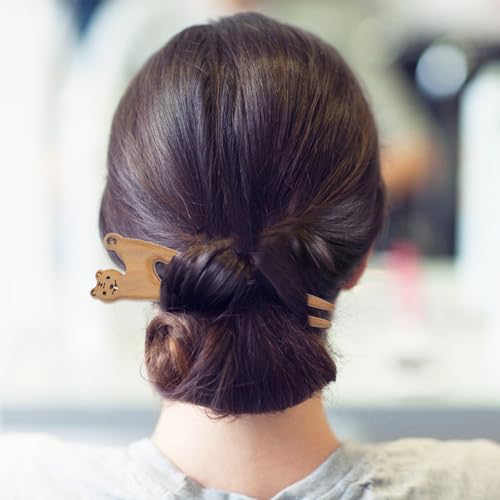 SHOWERORO Handmade Green Sandalwood Hair Fork Tiger Hairpin Double Prong Bun Hair Stick for Women for Elegant Updo