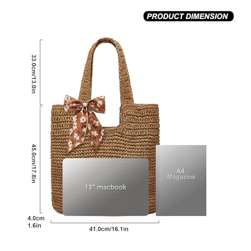 Crochet Beach Bags for Women Woven Purses Shoulder Bag Tote Handbag Summer Beach Purse - color: Wy11-brown