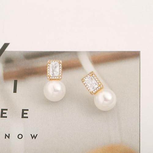 18K Gold Love Knot Stud Earrings for Women Statement Button Pearl Stud Earrings Minimalist Cute Small Post Earring - color: 5.CZ pearl