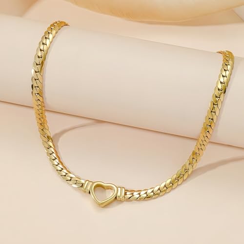 Heart Choker,Stainless Steel Necklace for Women,Chunky Heart Pendant, 40cm Length, 21.5g Weight - color: gold