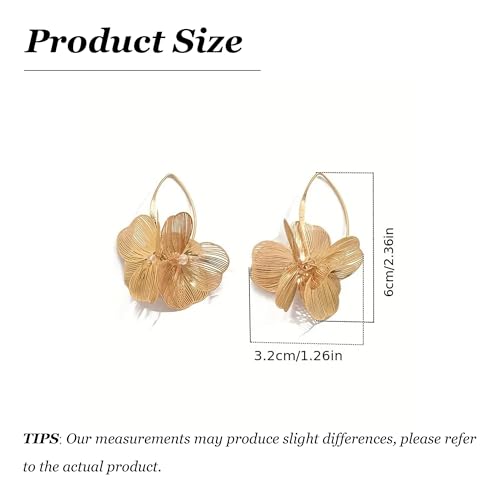 Gold Flower Statement Earrings for Women Boho Trendy Hoop Earrings Floral Dangle Petal Earring Prom Wedding Jewelry Gifts - color: B1:gold