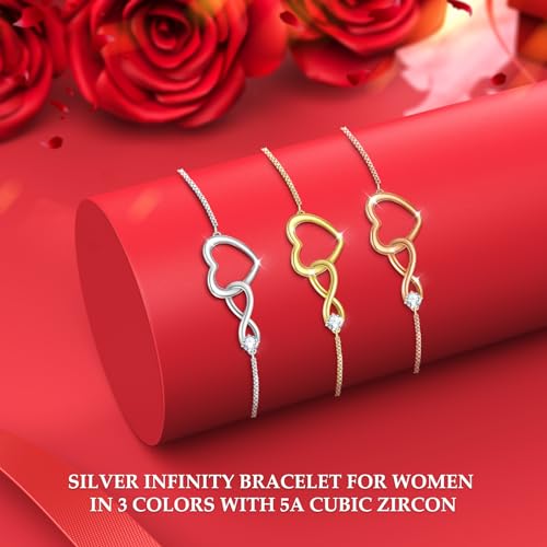 J.Fée Infinity Heart Bracelets for Women with 5A Cubic Zirconia, 925 Silver Bracelets for Women Adjustable Womens Bracelet Jewelry for Wife Girlfriend Her - color: Adjustable-Silver