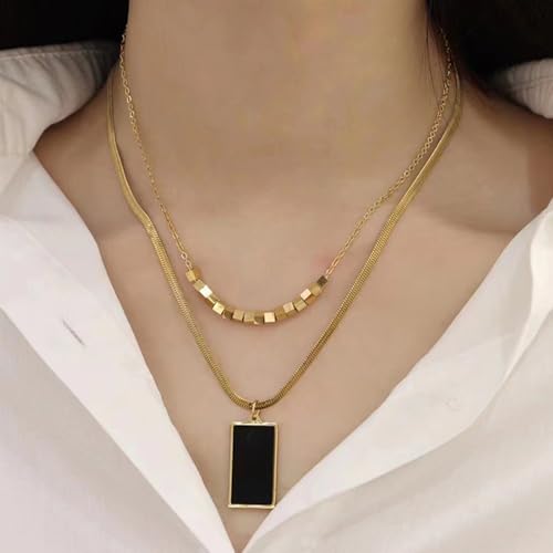 Gold Necklaces for Women Gifts - 14K Gold Plated Necklace for Women Necklaces for Her Tiny Fashion Jewelry for Teens，for Women Friends Jewelry Gifts，Necklace Gold Jewelry Birthday Gifts - style: Double layered square necklace