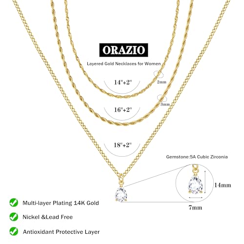 ORAZIO Gold Necklaces for Women,Layered Gold Necklace,14K Gold Plated Pendant Necklaces,Simple Choker Necklaces Set, Dainty Gold Chain Necklaces,Trendy Gold Stacked Jewelry Gifts for Women - color: 3Pcs/Wave & Twist & CZ