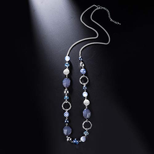 PEARL&CLUB Long Beaded Necklaces For Women - Sweater Chain Fashion Jewelry Necklace Gifts For Women - color: 23-Navy blue
