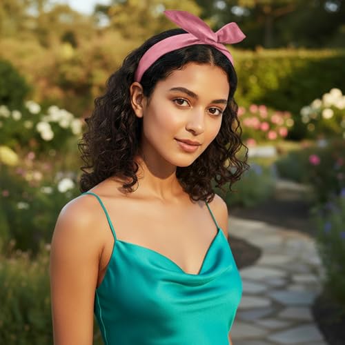 HYFEEL Wire Headbands for Women Bow Hair Scarf Cute Twist Hairbands Adjustable Head Wraps Fashion Beach Hair Accessories for Girls Lady Multi-use Turban (Pink) - color: Pink