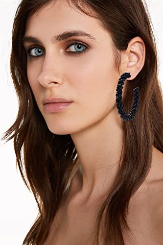 Rhinestone Hoop Earring for Women Sparkly Crystal Wrapped Hoop Dangle Earrings Statement Boho Gold Black Plated CZ Hoop Earring - color: A:Cool Black