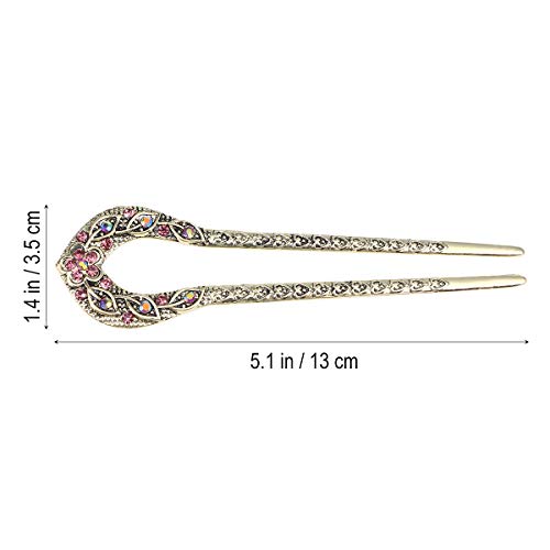 Lurrose Vintage Mental Hair Forks U-Shaped Crystal Chignon HairPin Hair Stick Hairstyle Accessory for Girls (Purple) - color: Purple