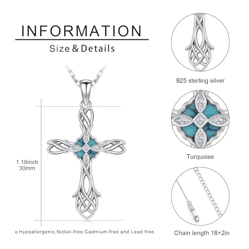 Cross Necklace 925 Sterling Silver Turquoise Christian Pendant Religious Cross Jewelry Christmas Gifts for Women Men - style: Filigree