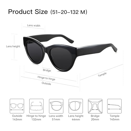 ZENOTTIC Polarized Sunglasses Women Round: Trendy Sun Glasses for Ladies - Retro Classic Shades UV400 Protection - color: C01 Black Frame Black Lens