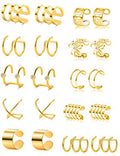 Tornito 4-10 Pairs Stainless Steel Ear Cuff Helix Cartilage Clip On Wrap Earrings Fake Nose Ring Non-Piercing Adjustable - color: A1:10 Pairs, Gold Tone