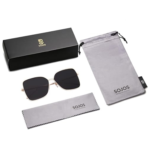 SOJOS Trendy Square Oversized Sunglasses Womens Mens UV400 Big Large Designer Shades SJ1082 - color: Gold/Dark Grey