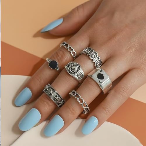 Stackable Rings Set for Women - Boho Midi Knuckle Rings with Moon and Star Designs, 22-Piece Adjustable Fashion Jewelry for Daily Wear - color: Silver, size: Style 7