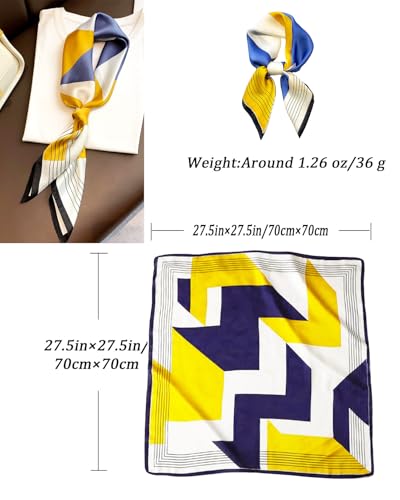 Saiusloa Neck Scarf For Womens Silky Head Scarves Hair Bandanas Square Scarf Fashion Accessories lightweight - color: 28-blue-yellow Geometry