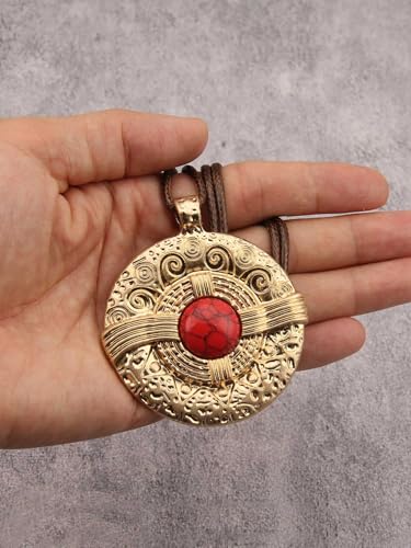 Jeilwiy Leather Necklace for Women Funky Necklace Choker String Cord Necklace with Pendant Boho Style Jewelry - style: Carved Patterns Pendant Necklace