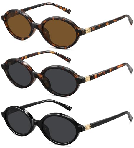 WOWSUN Retro Oval Sunglasses Womens Trendy Sun Glasses Sunnies UV400 Protection - color: 3 Pack: Black+tortoise Frame Brown Lens+tortoise Frame Grey Lens