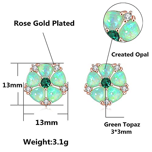 CiNily Flower Earrings,Opal Stud Earrings Sterling Silver or White Gold/Rose Gold Plated Ladies Flower Stud Earrings Cute Unique Earrings for Girls - color: green