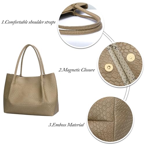 KKXIU Tote Bag for Women Vegan Leather Shoulder Purse Large Capacity Travel Bag - color: Apricot02