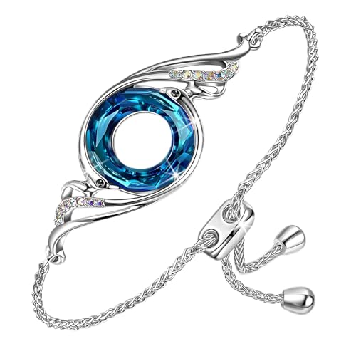 Kate Lynn Rise From the Ashes Phoenix Bracelet Made with Crystals from Austria, Adjustable Slider Bracelet for Women, Packaged with Jewelry Box, Birthday Gift for Women, Symbol of Luck and Renewal - color: Bermuda Blue