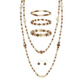 Trendy Infinity Wrap 60’’ Long Statement Necklace, Earrings and Bracelet Set - Hand Knotted Versatile Crystal and Shell Beads Strand Necklace and Chunky Beaded Stretch Bracelet Stack – Jewelry Set Gift for Women - color: Brown