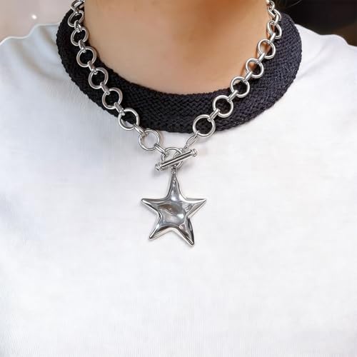 Chunky Necklace for Women Big Star Necklaces for Women Trendy Large Statement Necklace Thick Chain Bold Chunky Jewelry Star Accessories Boho - style: 2 - S