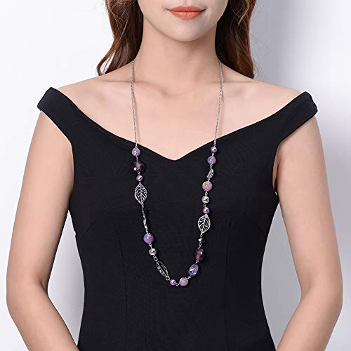 PEARL&CLUB Long Beaded Necklaces For Women - Sweater Chain Fashion Jewelry Necklace Gifts For Women - color: 24-Purple