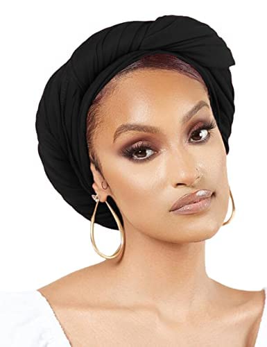 Nonbongoy Head Wraps for Black Women Stretch Headwraps Large Hair Wraps Hijab Scarves for Muslim Head Scarf Turban Headbands - color: 1-black Headwrap