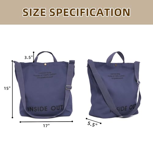 Canvas Tote Bag For Women inside out bag Crossbody Handbag with Adjustable Strap and Coin Purse for Work,Travel,Grocery - color: Dark Grey