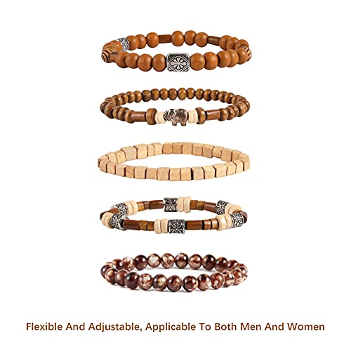 HZMAN Wrap Bracelets Men Women, Hemp Cords Wood Beads Ethnic Tribal Bracelets, Leather Wristbands - style: Elephant
