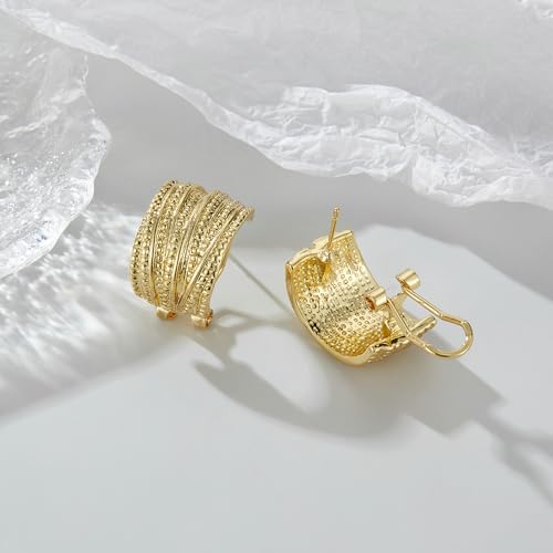 Mytys Two Tone Earrings for Women Gold and Silver Crossover Half Hoop Statement Earring Designer Stud Earrings - color: Gold