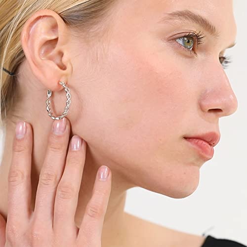 Senteria 925 Sterling Silver Post Hoops Earrings for Women Lightweight Twisted Hoop Earrings With Cubic Zirconia Hypoallergenic Silver Hoops Earrings (20/30/40/50/60MM) - color: silver-40mm