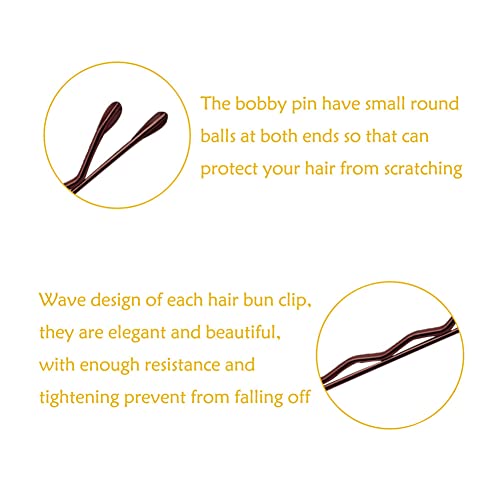 220 Count Mini Wavy 1.38 Inch Bobby Pins Brown, YINGFENG Small Hair Bobby Pins with Storage Box for Updos, Metal Hair Clips for Kids, Girls and Women, Suitable for All Hair Types - color: Brown（1.38inch）