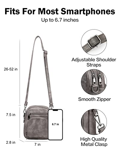 FADEON Small Purses for Women Crossbody Bags, Designer PU Leather Mini Cross Body Purse Travel Shoulder Bag Card Slots - color: Charcoal Grey Retro Style