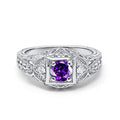 Blue Apple Co. Art Deco Ring Round Cubic Zirconia Leaf Filigree Design Split Shank Twisted Band Bridal Statement Wedding Engagement Rings For Women 925 Sterling Silver Gifts For Her - color: Simulated Amethyst