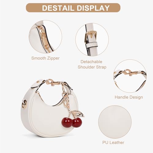 JQWSVE Small Top Handle Bags for Women Mini Purses Cute Ladies Handbags Crescent Mini Crossbody Bags with Cherry - color: A01-small-white