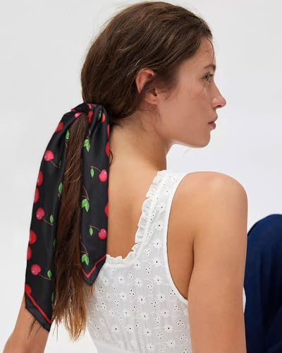 AWAYTR 27.5” Square Satin Head Scarf Hair Scarf for Women's Hair Silk Bandana for Women Silk Head Wrap for Sleeping - color: Black+cherry