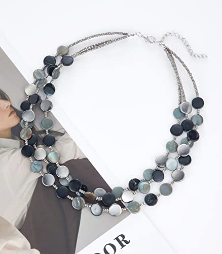 Noessla Layered Beaded Chunky Necklace for Women Boho Two-color Shell Statement Necklace Fashion Collar Costume Jewelry Gifts for Mum - color: Black