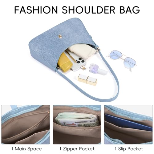 CLUCI Denim Purses for Women, Shoulder Bag, Handbag Hobo Bags Vegan Leather Crossbody Purse with Adjustable Strap - color: B-denim Blue Texture-small