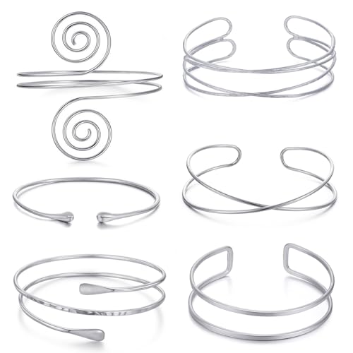 BROCC 6pcs Gold Arm Cuff Bracelet Set for Women Adjustable Coil Swirl Upper Cuff Bracelet Jewelry - color: B