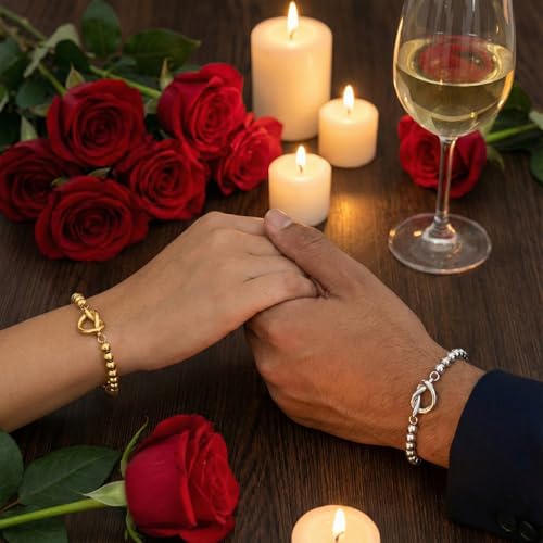 Matching Bracelets for Couple,Gold Silver Beaded Heart Couples Bracelets,Raomantic Relationship Promise Jewelry Gifts for Her - color: Heart