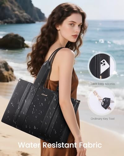LOVEVOOK laptop bag for women 15.6 inch large Lightweight canvas work tote bags with Clutch Purse water resistant computer bags for laptops for women Business Office Travel college Casual, black - color: Black, size: 15.6 Inch
