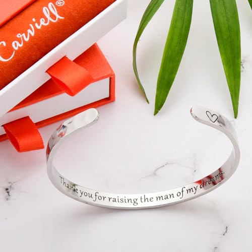 Carviell Bracelet - Gifts for Women – Inspirational, Friendship, Love, Mom, Daughter, Sister, Christian, Graduation, Memorial & Wedding Gifts – 100+ Phrases – Stainless Steel, Gift-Ready - style: WEDDING Groom's Mother Gift -Thank you for raising the man