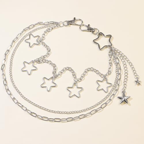 Pants Chain Wallet Chain Punk Chain Hip Hop Butterfly Lock Charm Jeans Chains Rock Chains for Women Men Hipster Women Fashion Trendy Waist Pants Chain Jewelry Clothing Accessories - color: Silver-Star